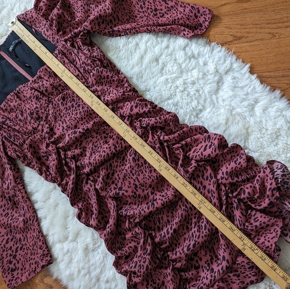 Zara animal print ruffled ruched mini dress medium - Picture 15 of 16